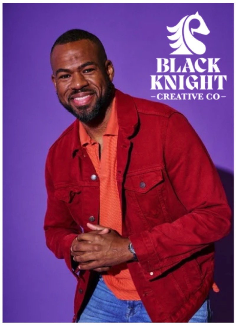 Jamie Williams, founder of Black Knight Creative Company, with BKCC logo